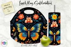 Butterfly with Flowers Lunch Bag Sublimation | Folk Art PNG Product Image 1