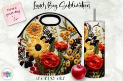 Embroidery Flowers Lunch Bag Sublimation | Embroidery Effect Product Image 1
