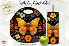 Butterfly with Flowers Lunch Bag Sublimation | Folk Art PNG Product Image 1