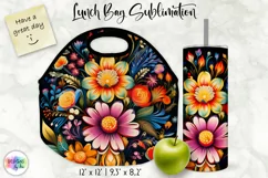 Lunch Bag Design with Folk Art Flowers | Floral Lunch Bag Product Image 1