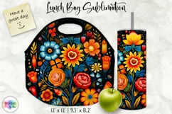 Lunch Bag Design with Folk Art Flowers | Floral Lunch Bag Product Image 1