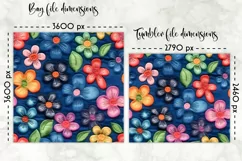 Embroidery Flowers Tote Lunch Bag Sublimation | Denim Fabric Product Image 2