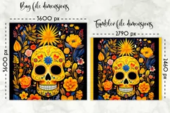 Sugar Skull Lunch Bag Sublimation | Folk Art Flowers & Scull Product Image 2