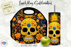 Sugar Skull Lunch Bag Sublimation | Folk Art Flowers & Scull Product Image 1