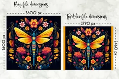 Dragonfly with Flowers Lunch Bag Sublimation | Folk Art PNG Product Image 2