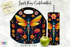 Dragonfly with Flowers Lunch Bag Sublimation | Folk Art PNG Product Image 1