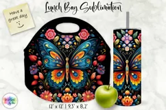 Butterfly with Flowers Lunch Bag Sublimation | Folk Art PNG Product Image 1