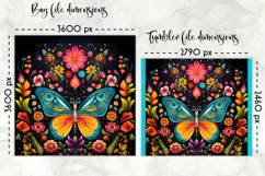 Butterfly with Flowers Lunch Bag Sublimation | Folk Art PNG Product Image 2