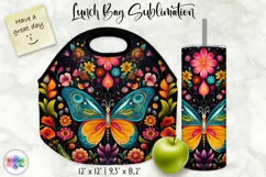 Butterfly with Flowers Lunch Bag Sublimation | Folk Art PNG Product Image 1