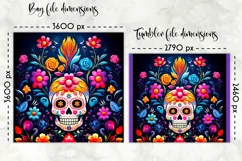 Sugar Skull Lunch Bag Sublimation | Folk Art Flowers & Skull Product Image 2