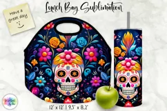 Sugar Skull Lunch Bag Sublimation | Folk Art Flowers & Skull Product Image 1