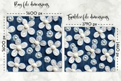 Denim Lunch Bag with White Flowers Design | Tumbler Wrap PNG Product Image 2