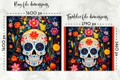 Sugar Skull Lunch Bag Sublimation | Folk Art Flowers & Skull Product Image 2