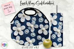 Denim Lunch Bag with White Flowers Design | Tumbler Wrap PNG Product Image 1