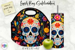 Sugar Skull Lunch Bag Sublimation | Folk Art Flowers & Skull Product Image 1