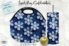 Denim Lunch Bag with White Flowers Design | Tumbler Wrap PNG Product Image 1