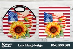 Patriotic sunflower american flag lunch bag design