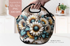 Teal Cowhide Sunflower Lunch Bag PNG Sublimation Product Image 1