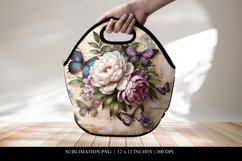 Floral Lunch Bag Sublimation Design, Peony Lunch Tote PNG Product Image 1
