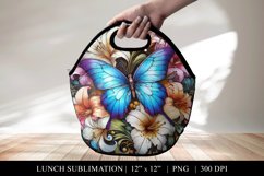 Blue Butterfly Lunch Bag Design, Stained Glass Lunch Tote Product Image 1