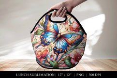 Butterfly Lunch Bag Design, Stained Glass Sublimation PNG Product Image 1