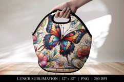 Stained Glass Lunch Bag Design, Elegant Lunch Tote PNG Product Image 1