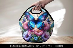 Butterfly Lunch Bag Design, Stained Glass Lunch Tote PNG Product Image 1