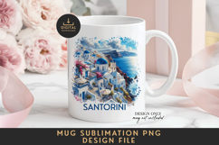 Santorini Mug Sublimation PNG Greek Island Full Wrap Product Image 1
