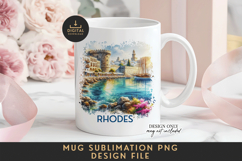 Rhodes Mug Sublimation PNG Greek Castle Full Wrap Product Image 1