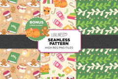 Christmas Bookish Cat Seamless Pattern Bundle and Bonus PNGs Product Image 1