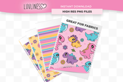 Girl Dinosaur Seamless Pattern Bundle | Pastel Dino Digital Product Image 2