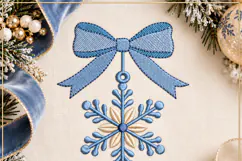 Blue Bow Snowflake Christmas Ornament Embroidery Design Product Image 2