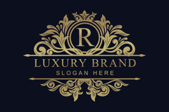 Elegant Royal Golden Letter R Crest with ornament design Product Image 1