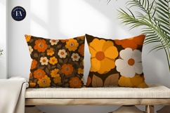 Retro 70s Floral Orange Mustard Brown Digital Paper Product Image 2