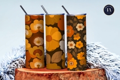 Retro 70s Floral Orange Mustard Brown Digital Paper Product Image 3