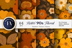 Retro 70s Floral Orange Mustard Brown Digital Paper Product Image 1