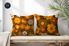 70s Floral Pattern Orange Brown Seamless Digital Paper Product Image 2