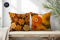 Vintage 70s Floral Orange Mustard Digital Paper Product Image 2