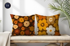 Vintage 70s Floral Orange Mustard Digital Paper Product Image 2