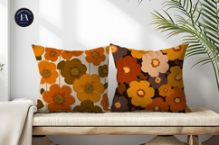 Retro 70s Floral Orange Mustard Brown Digital Paper Product Image 2