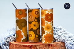 Retro 70s Floral Orange Mustard Brown Digital Paper Product Image 3