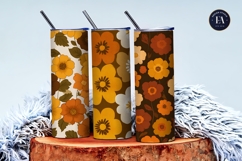 Vintage 70s Floral Orange Mustard Digital Paper Product Image 3