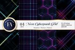 Cyberpunk Neon Grid Glowing Line Texture Digital Paper Product Image 1