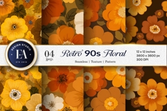 Vintage 70s Floral Orange Mustard Digital Paper Product Image 1