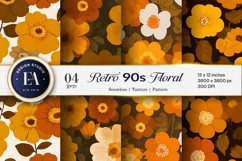 70s Floral Pattern Orange Brown Seamless Digital Paper Product Image 1