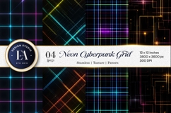 Glowing Neon Cyberpunk Grid Texture Seamless Digital Paper Product Image 1