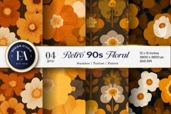 Retro Floral 70s Brown Orange Seamless Digital Paper Product Image 1