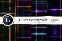 Glowing Neon Cyberpunk Grid Texture Seamless Digital Paper Product Image 1