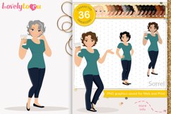 Woman character clipart, casual coffee girl, Sorrel LVA24 Product Image 1