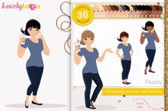 Woman character clipart, casual coffee girl, Peony LVA25 Product Image 1